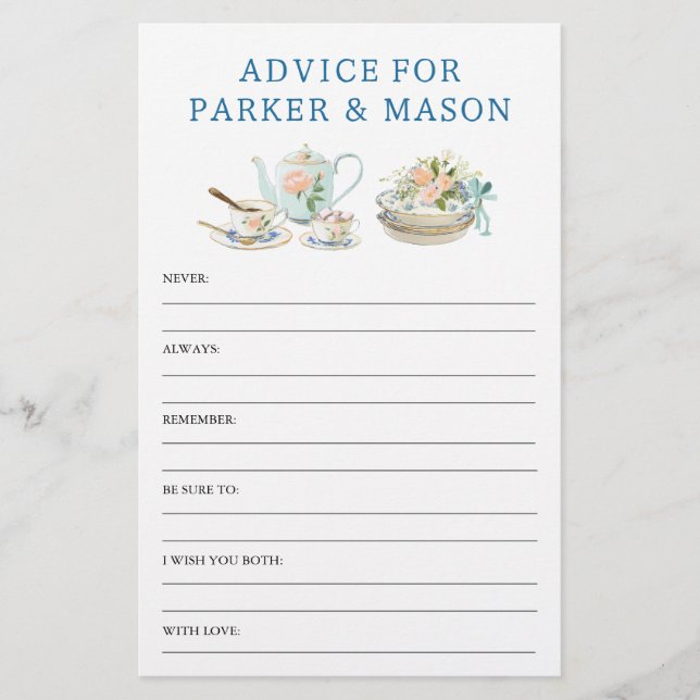 Bridal Shower Tea Party Advice and Game (Framsida)