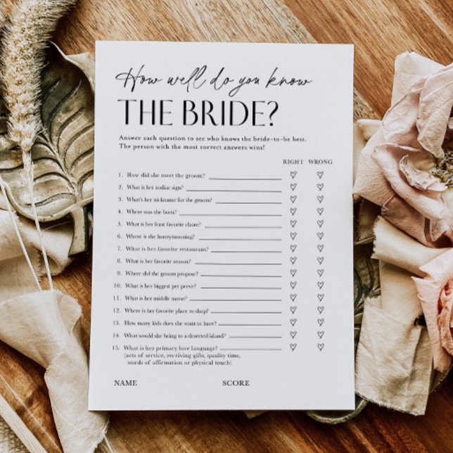 Bridal Shower Trivia Questionnaire Game Card Inbjudningar (Skapare uppladdad)