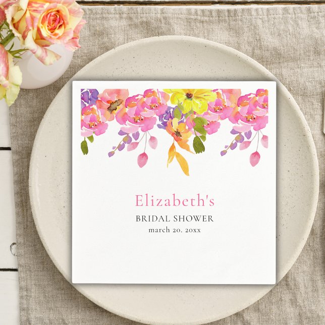 Bridal Shower watercolor flowers yellow and pink Pappersservett (Skapare uppladdad)