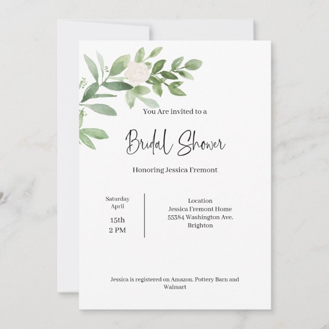 Bridal Shower Watercolor Invitation Meddelande (Framsida)