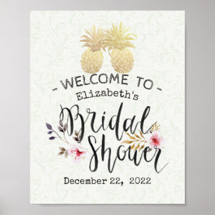 Bridal Shower Welcome Modern Gold Pineapple Couple Poster