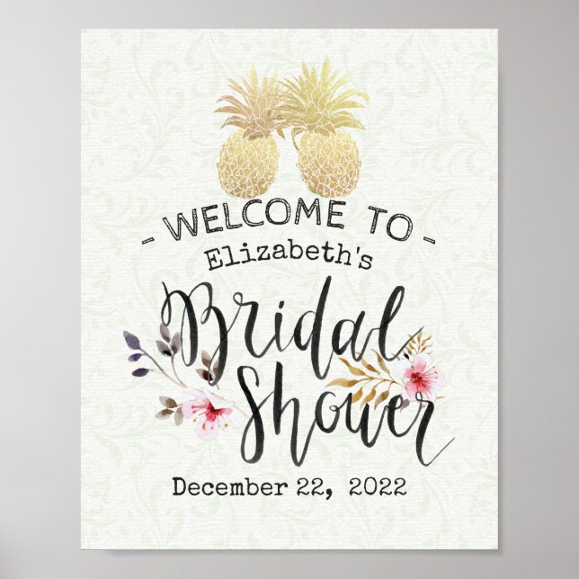 Bridal Shower Welcome Modern Gold Pineapple Couple Poster (Framsidan)