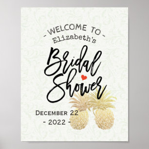 Bridal Shower Welcome Modern Gold Pineapple Couple Poster