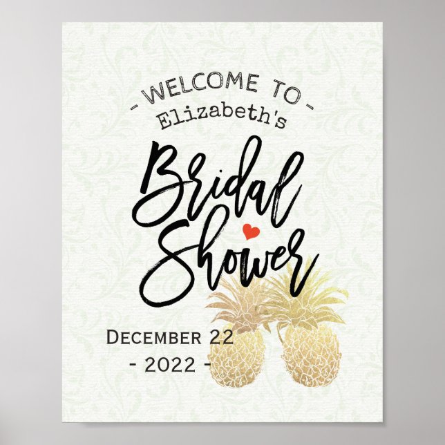 Bridal Shower Welcome Modern Gold Pineapple Couple Poster (Framsidan)