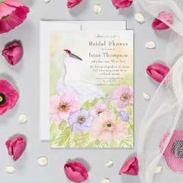 Bridal Shower Whooping Crane with Pastel Anemones  Inbjudningar