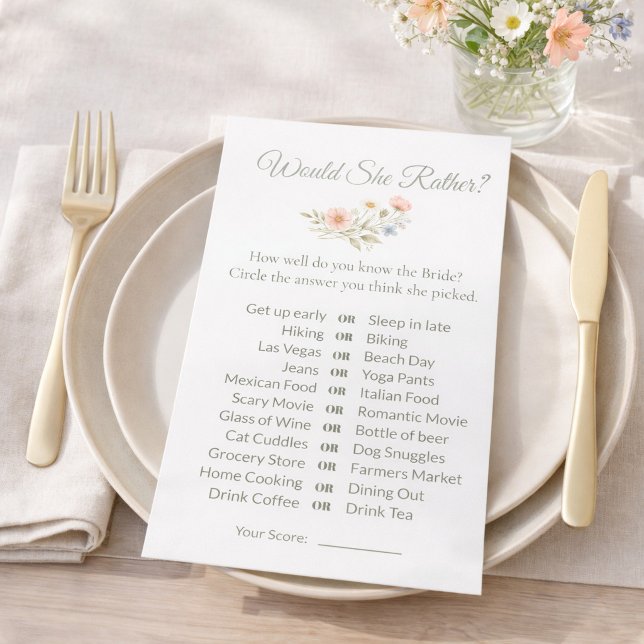 Bridal Shower Wildflower Would She Rather Game (Skapare uppladdad)