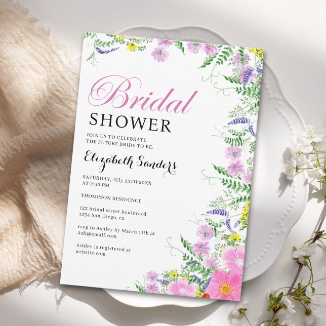 Bridal shower with wildflowers Pink Colors Inbjudningar (Skapare uppladdad)