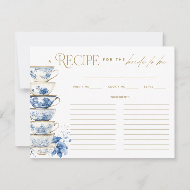 Bridal Tea Party Chinoiserie Blue Recipe Card Tack Kort (Framsida)