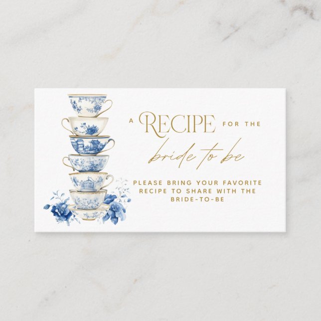 Bridal Tea Party Chinoiserie Blue Recipe Card Tilläggskort (Framsida)