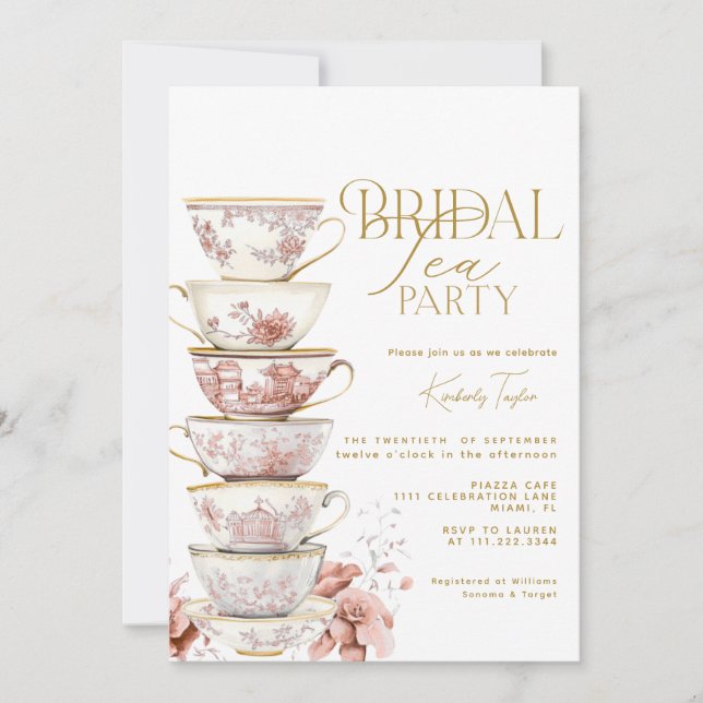 Bridal Tea Party Chinoiserie Pink Bridal Shower In Inbjudningar (Framsida)