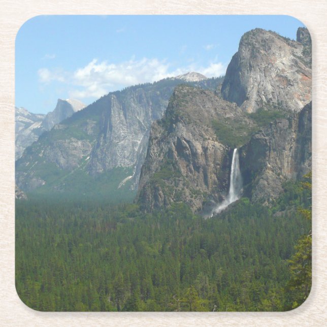 Bridalveil Falls och halv Dome på Yosemite Underlägg Papper Kvadrat (Framsidan)