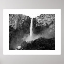 Bridalveil Falls Waterfall Black and White Photo Poster