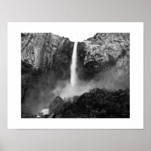 Bridalveil Falls Waterfall Black and White Photo Poster