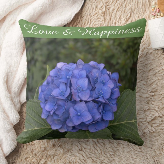Bride and Groom Blue Hydrangea Personalize Kudde (Filt)