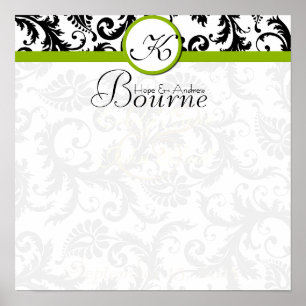 Bride and Groom Damask Swirl Grönt Bröllop Poster
