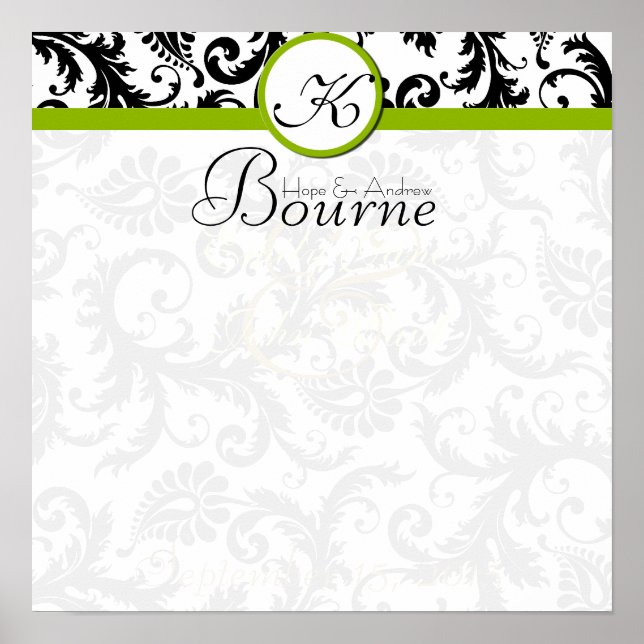 Bride and Groom Damask Swirl Grönt Bröllop Poster (Framsidan)