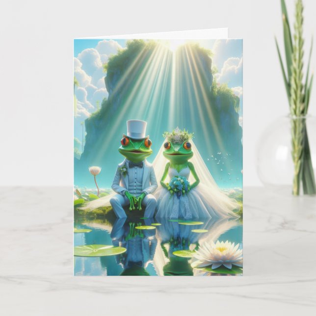 Bride and Groom Frogs On Lily Pad Kort (Framsida)