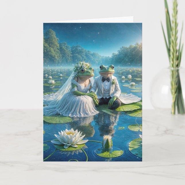 Bride and Groom Frogs On Lily Pad Kort (Framsida)