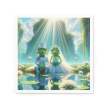 Bride and Groom Frogs On Lily Pad