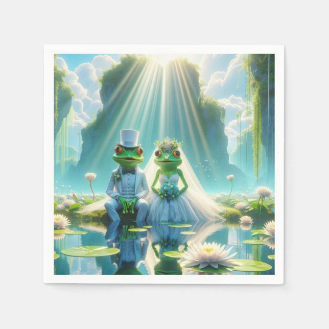 Bride and Groom Frogs On Lily Pad Pappersservett (Framsidan)