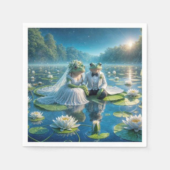 Bride and Groom Frogs On Lily Pad Pappersservett (Framsidan)