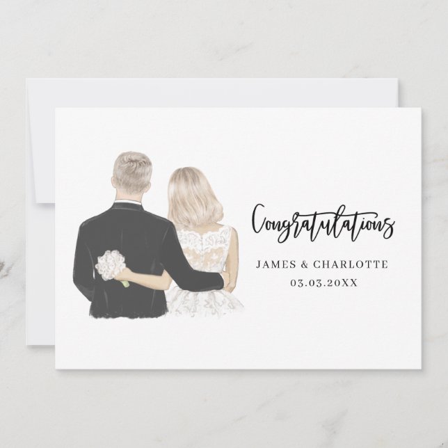 Bride and Groom Illustration Bröllop Card (Framsida)
