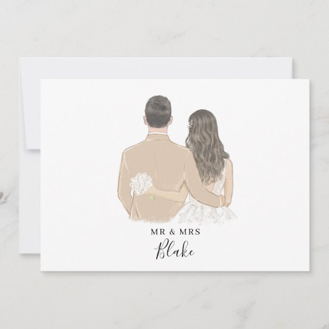 Bride and Groom Illustration Bröllop Card (Framsida)