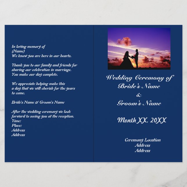 Bride and Groom in Sunset Fold Program Flyer (Framsida)