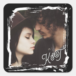 Bride and Groom Initials Photo Template Wedding Fyrkantigt Klistermärke