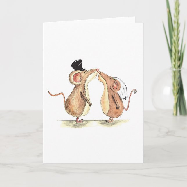 Bride and Groom - Kissing Mice - Gift for Bröllop Kort (Framsida)