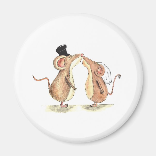 Bride and Groom - Kissing Mice - Gift for Bröllop Magnet (Framsidan)
