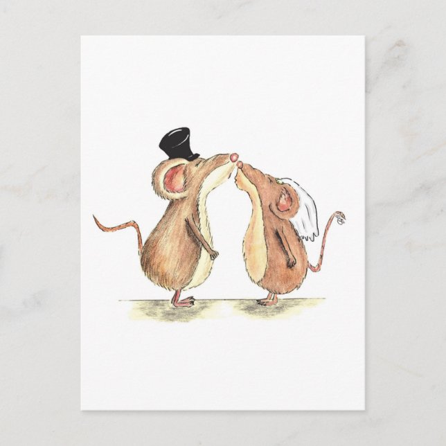 Bride and Groom - Kissing Mice - Gift for Bröllop Vykort (Framsida)
