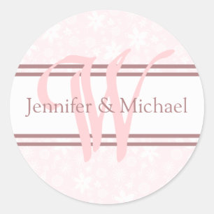 Bride and Groom Monogram Brev W Seal Runt Klistermärke