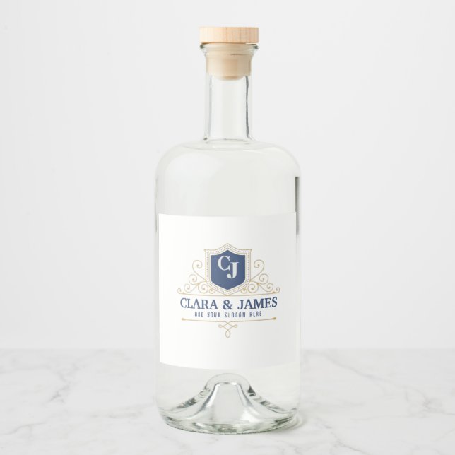 Bride And Groom Monogram Names Elegant Weeding Spritflaskor Etikett (Framsida)