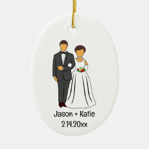 Bride and Groom Namn Wedding Favor Julgransprydnad Keramik