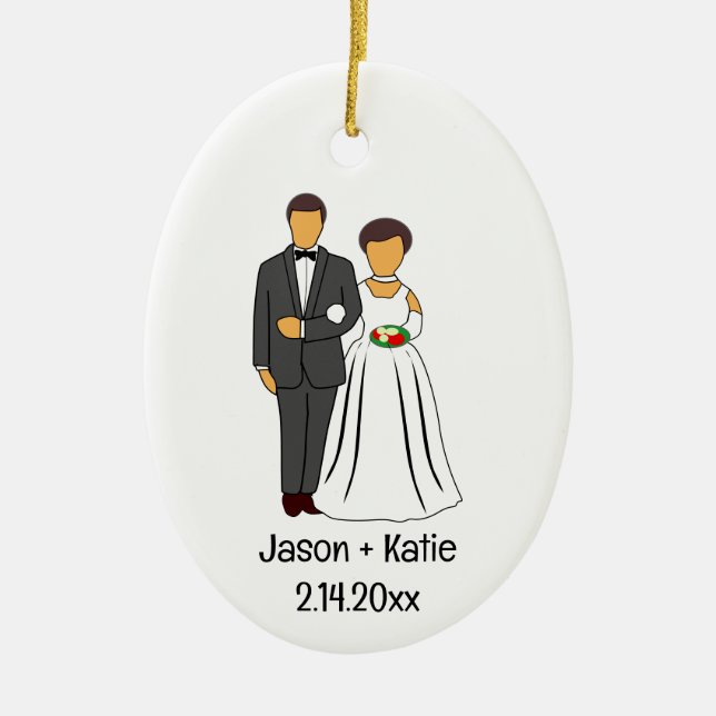 Bride and Groom Namn Wedding Favor Julgransprydnad Keramik (Framsidan)