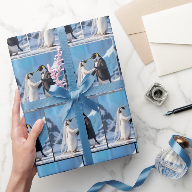 Bride and Groom Penguins Dancing On Ice Presentpapper (Gifting)