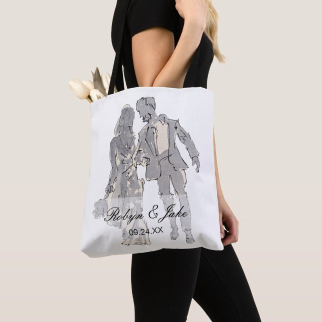 Bride and Groom Personalized Names Elegant Tote Tygkasse (Närbild)