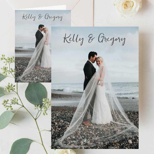 Bride and Groom Photo Bröllop Tack Kort (Bride and Groom Photo Wedding Thank You Card)