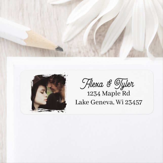 Bride and Groom Photo Template Wedding Returadress Etikett (Insitu)