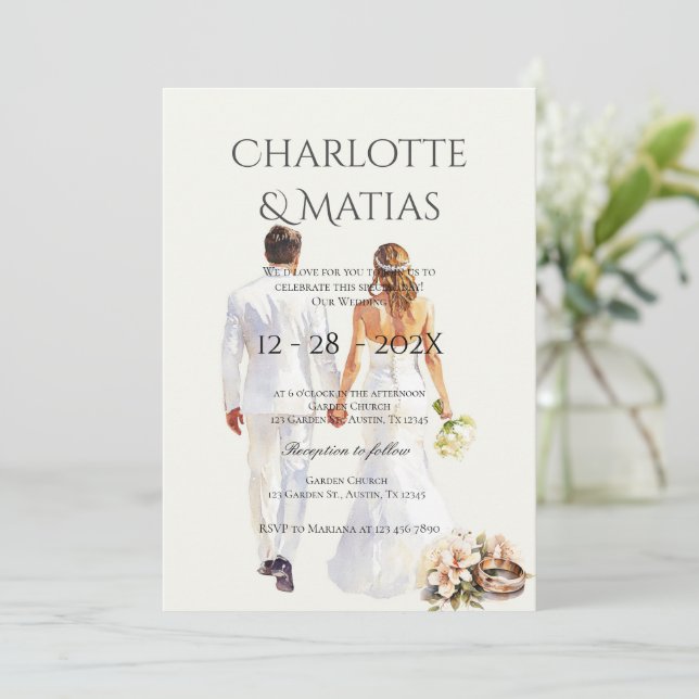 bride and groom silhouette Boho Floral Wedding  Inbjudningar (Stående Fram)