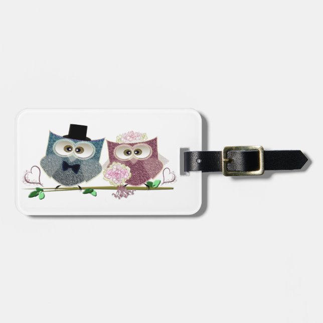 Bride and Groom Söta Uggla Art Bagagebricka (Horisontell Framsida)