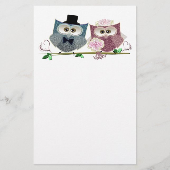 Bride and Groom Söta Uggla Art Brevpapper (Framsida)