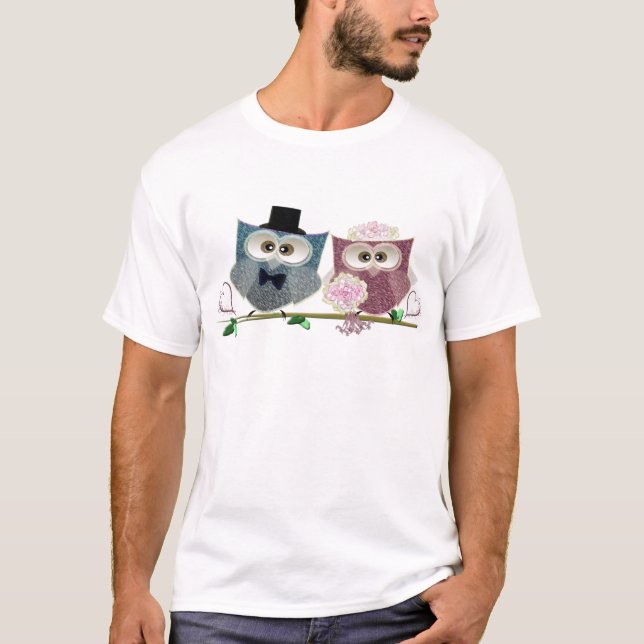 Bride and Groom Söta Uggla Art T-shirt (Framsida)
