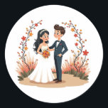 Bride and Groom Stickers - Wedding Bliss Runt Klistermärke<br><div class="desc">Celebrate your love with these adorable and cheerful sticker featuring a newlywed couple surrounded by vibrant flowers!</div>