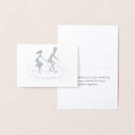Bride and Groom Tandem Riding Bike Bröllop Card Folierat Kort