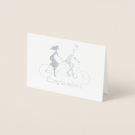Bride and Groom Tandem Riding Bike Bröllop Card Folierat Kort