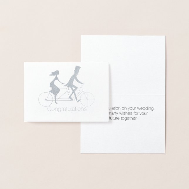 Bride and Groom Tandem Riding Bike Bröllop Card Folierat Kort (Display)