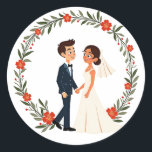 Bride and Groom Wedding Ring Sticker Runt Klistermärke<br><div class="desc">Express your love and celebrate your special day with this charming bride and groom sticker,  perfect for wedding decor and gifts!</div>