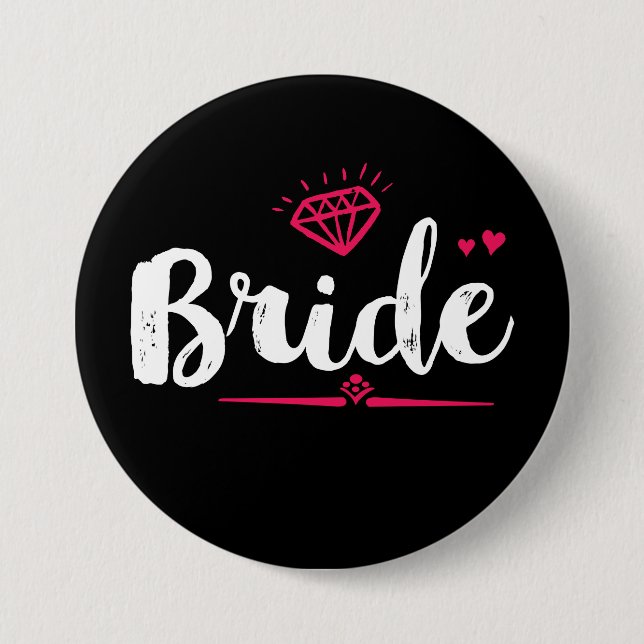 Bride Bachelorette Party Bröllop Black Rosa Button Knapp (Framsida)